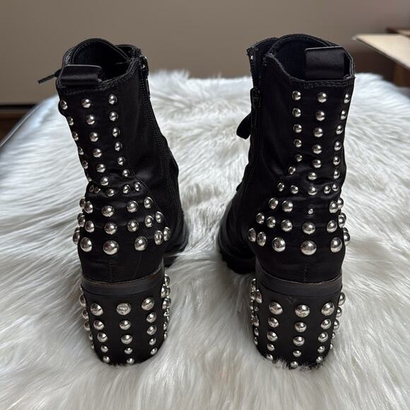 Laundry Black Satin Silver Studded Motto Boots - Picture 5 of 9